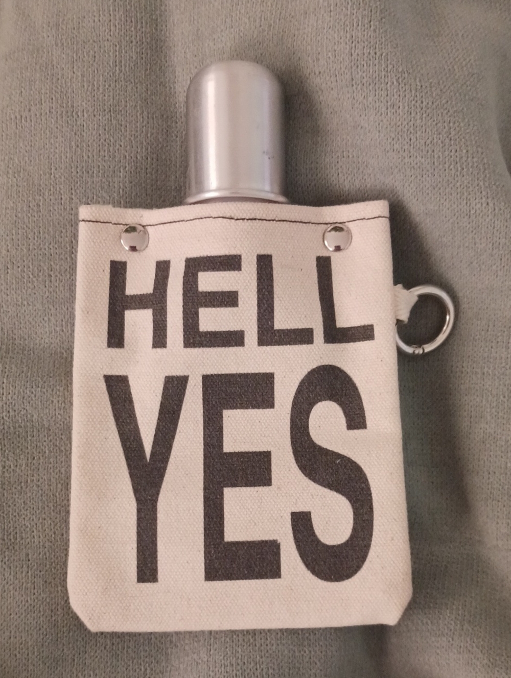 Canvas Pocket Flask Case with 'HELL YES' Print - Natural